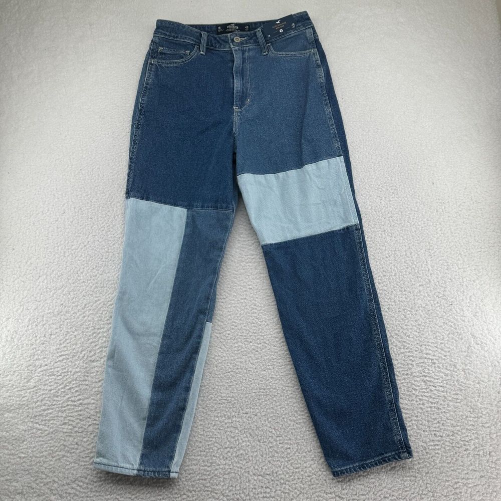 NWT Hollister Ultra High Rise Mom Jean Women 28x27 7R Blue Colorblock Denim Pant
